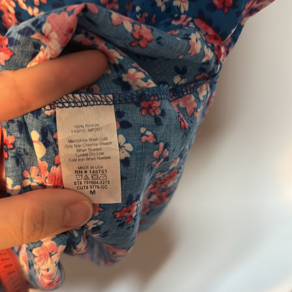 Pixley Tank Top Spaghetti Strap Bright Blue Floral Womens Medium Made USA Rayon - Picture 5 of 7